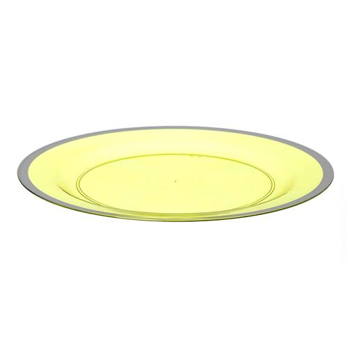 Prato Sobremesa Plstico Verde Olive Borda Prata Luxo 19cm 06 Unidades